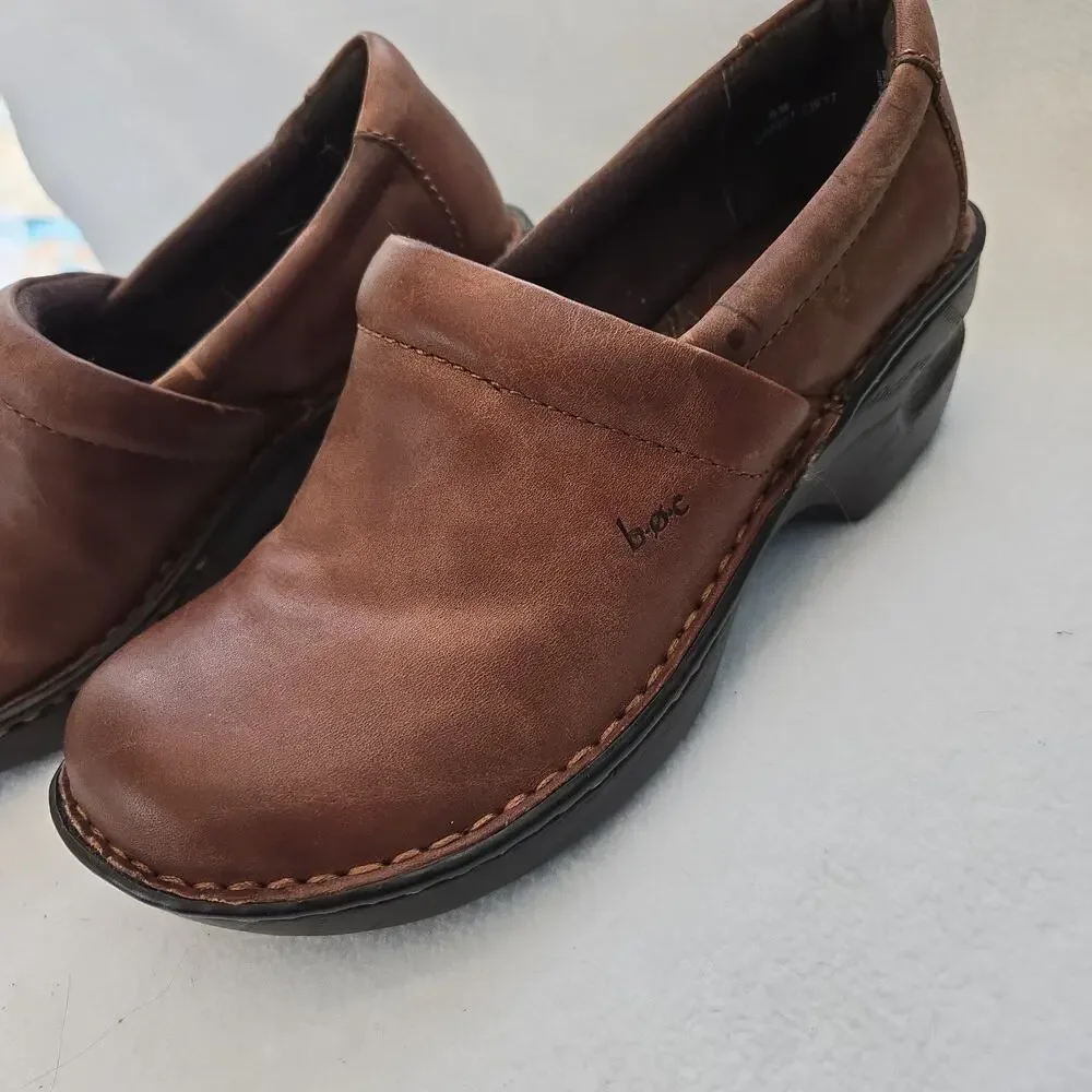 Boc Born Brown Leather Slip on Comfort Clogs ~ Size 6 M - GREAT SHAPE IN AND OUT